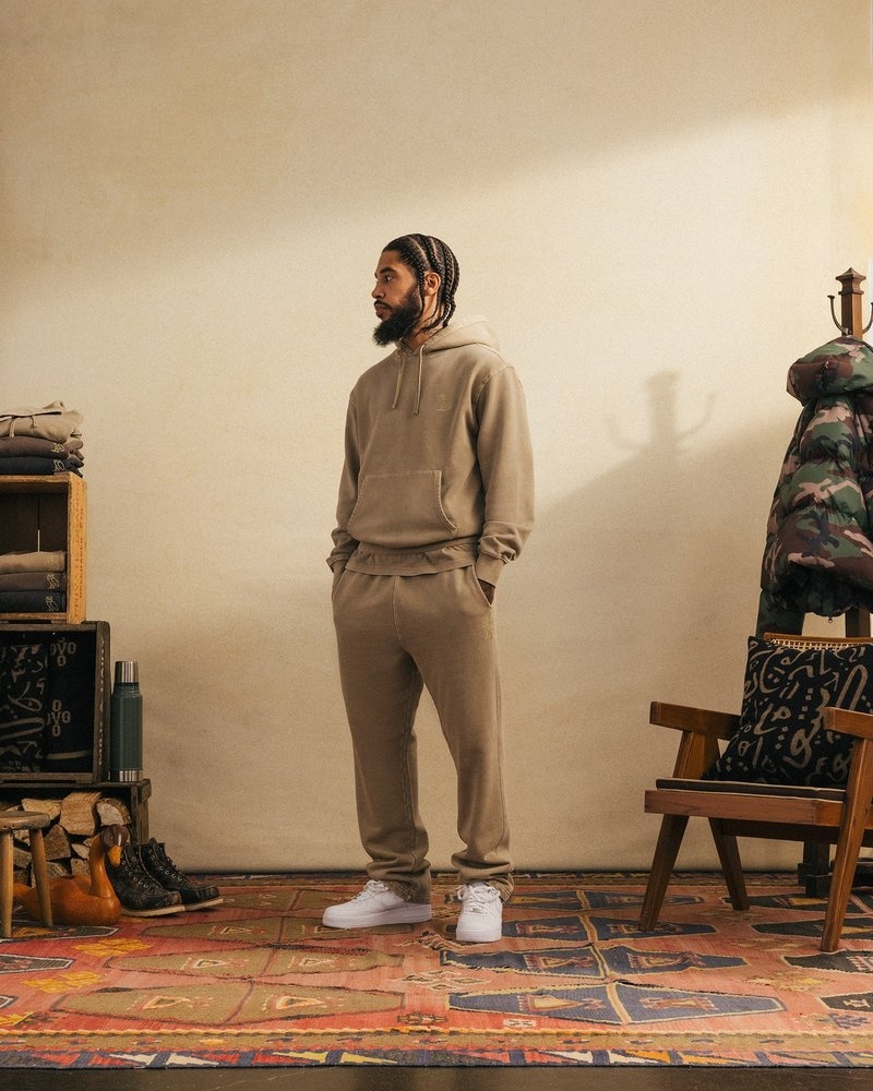 pantalones octobers very own ovo muskoka garment dyed open hem sweatpant sand