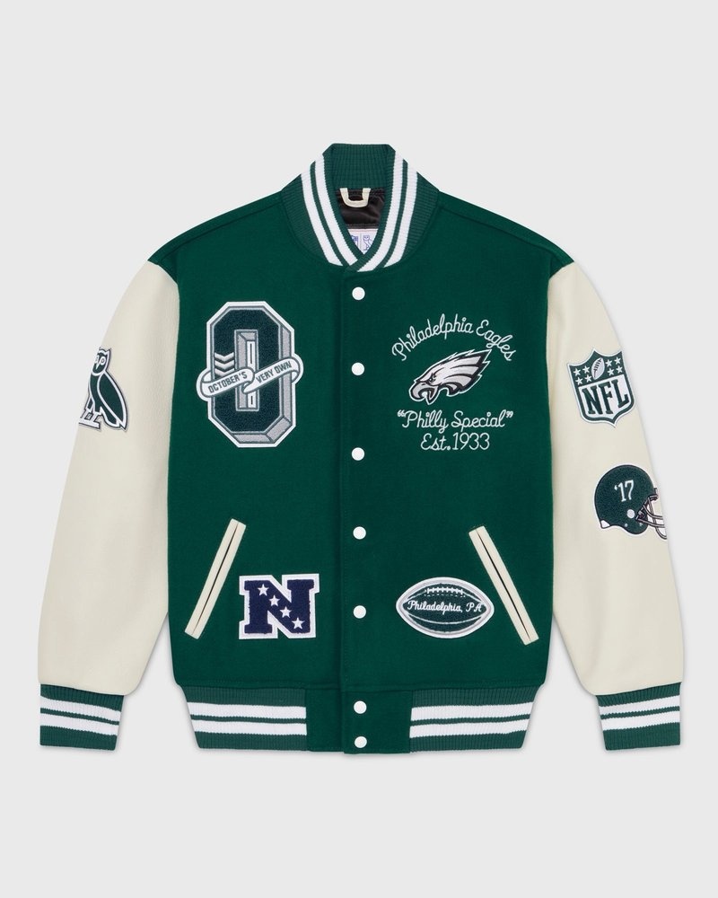 ropa de abrigo octobers very own ovo nfl philadelphia eagles varsity jacket verdes