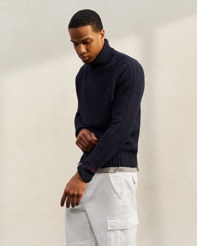 tops octobers very own ovo cable knit turtleneck sueter azul marino